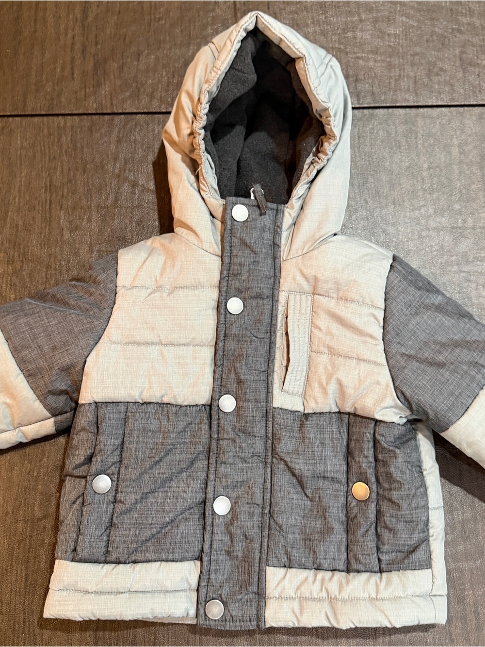 Rothschild Grey Color-Block Hooded Puffer Jacket Sz 6-9 Months